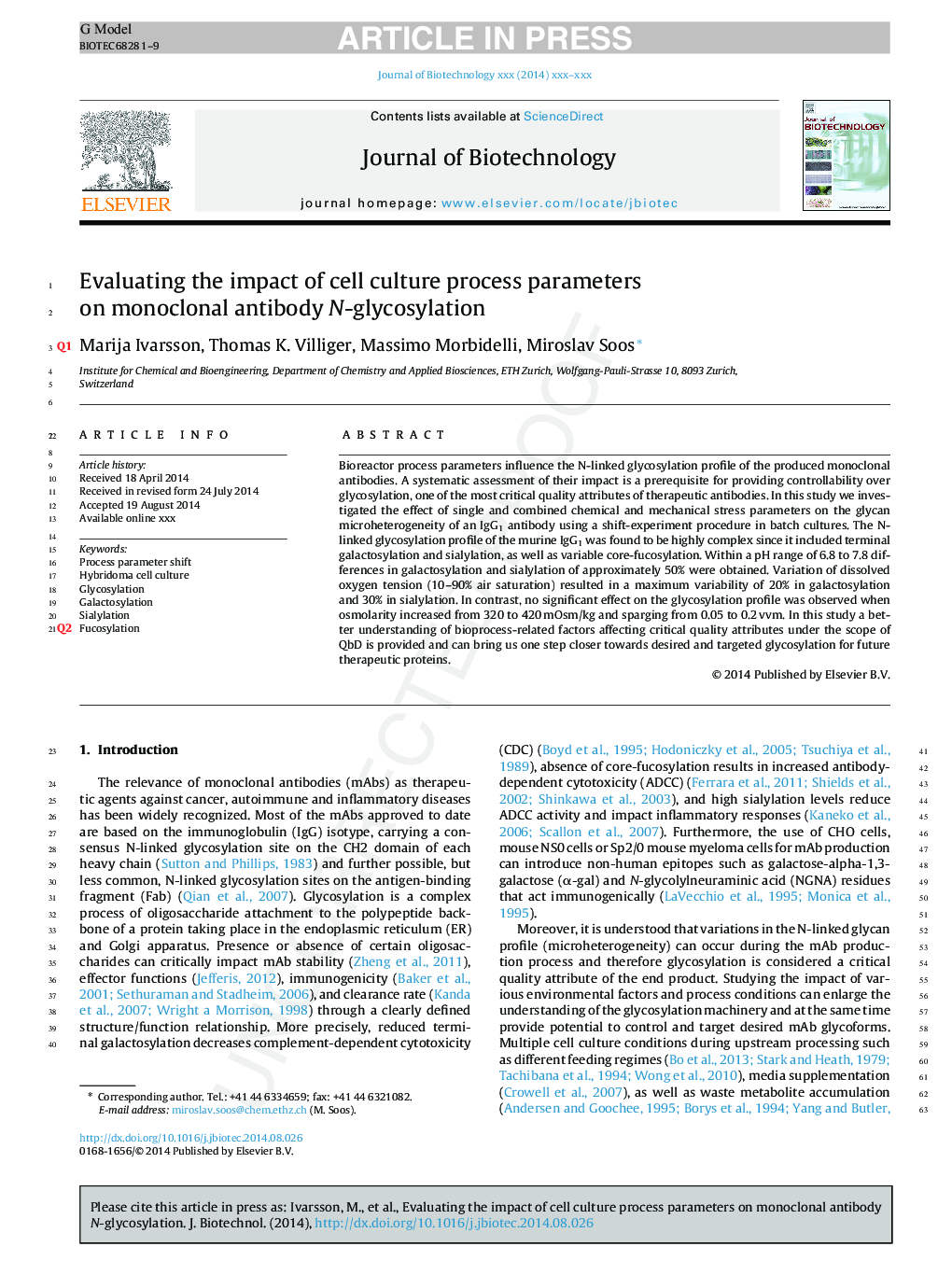 Evaluating the impact of cell culture process parameters on monoclonal antibody N-glycosylation