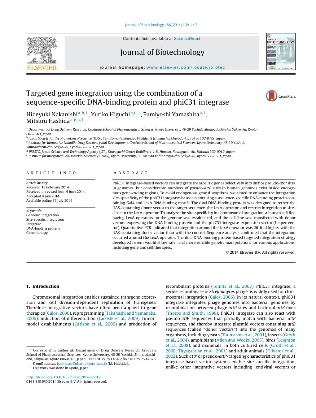 Targeted gene integration using the combination of a sequence-specific DNA-binding protein and phiC31 integrase