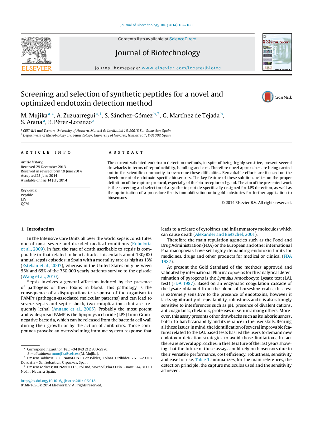 Screening and selection of synthetic peptides for a novel and optimized endotoxin detection method