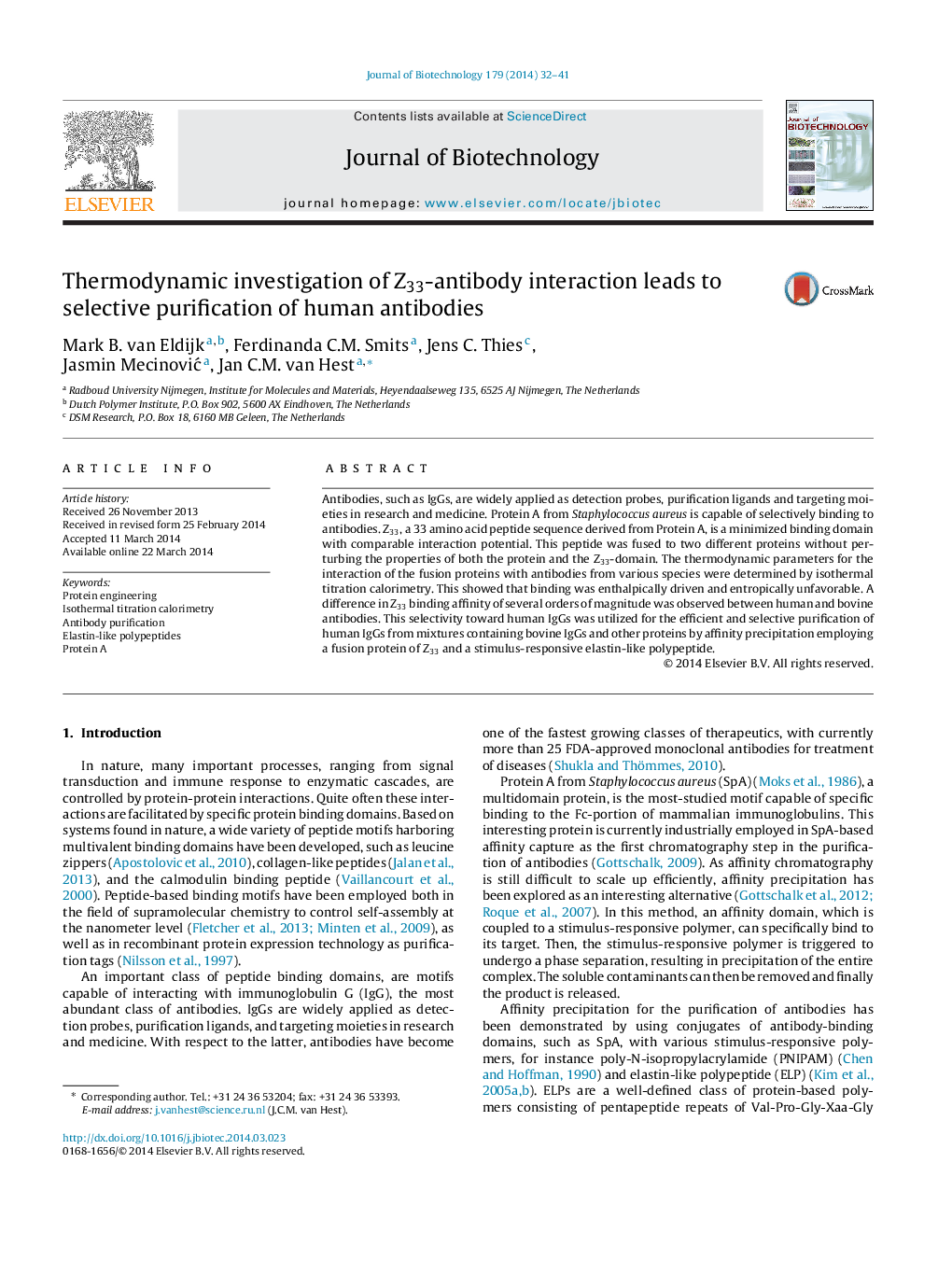 Thermodynamic investigation of Z33-antibody interaction leads to selective purification of human antibodies