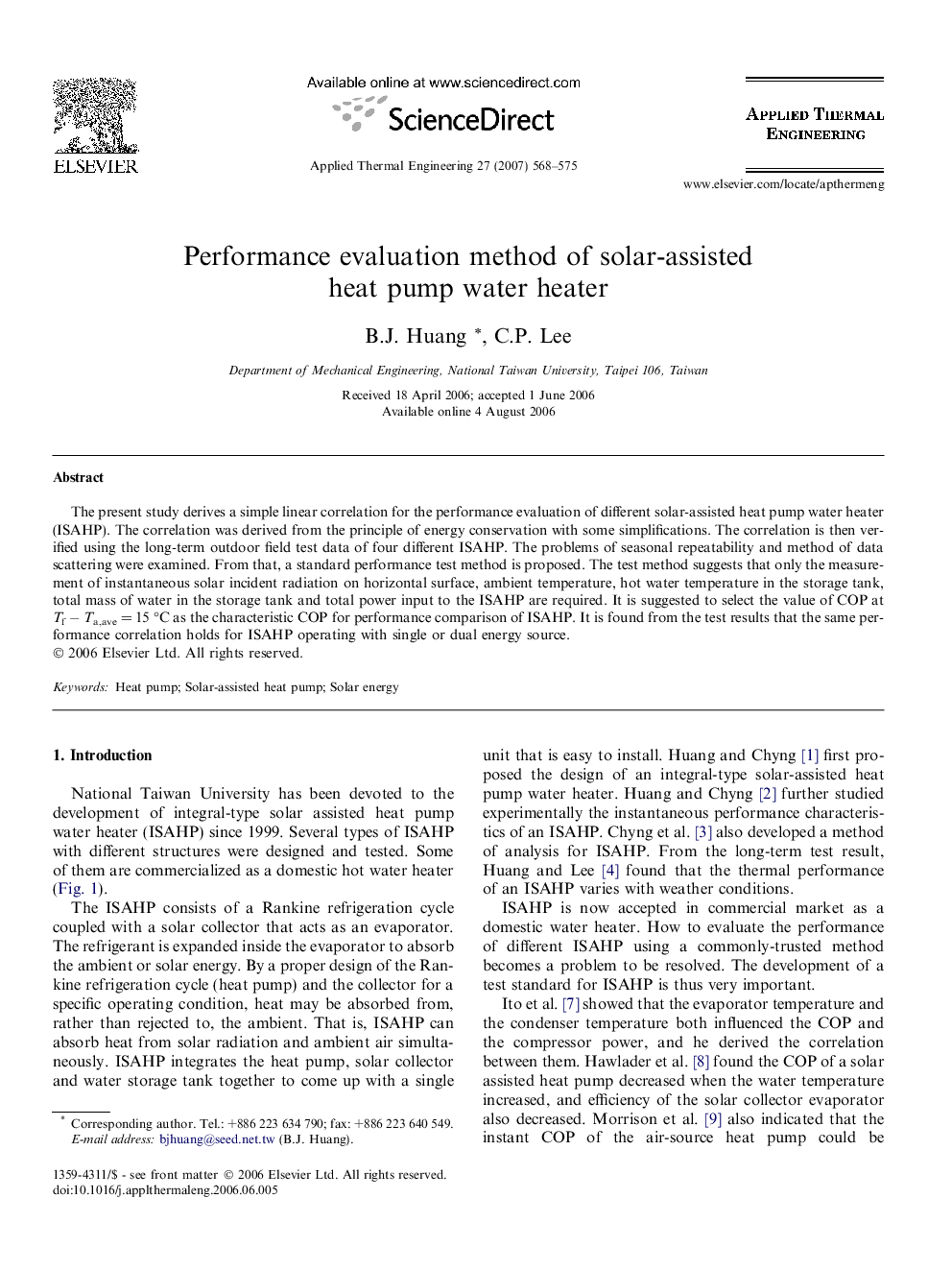 Performance evaluation method of solar-assisted heat pump water heater