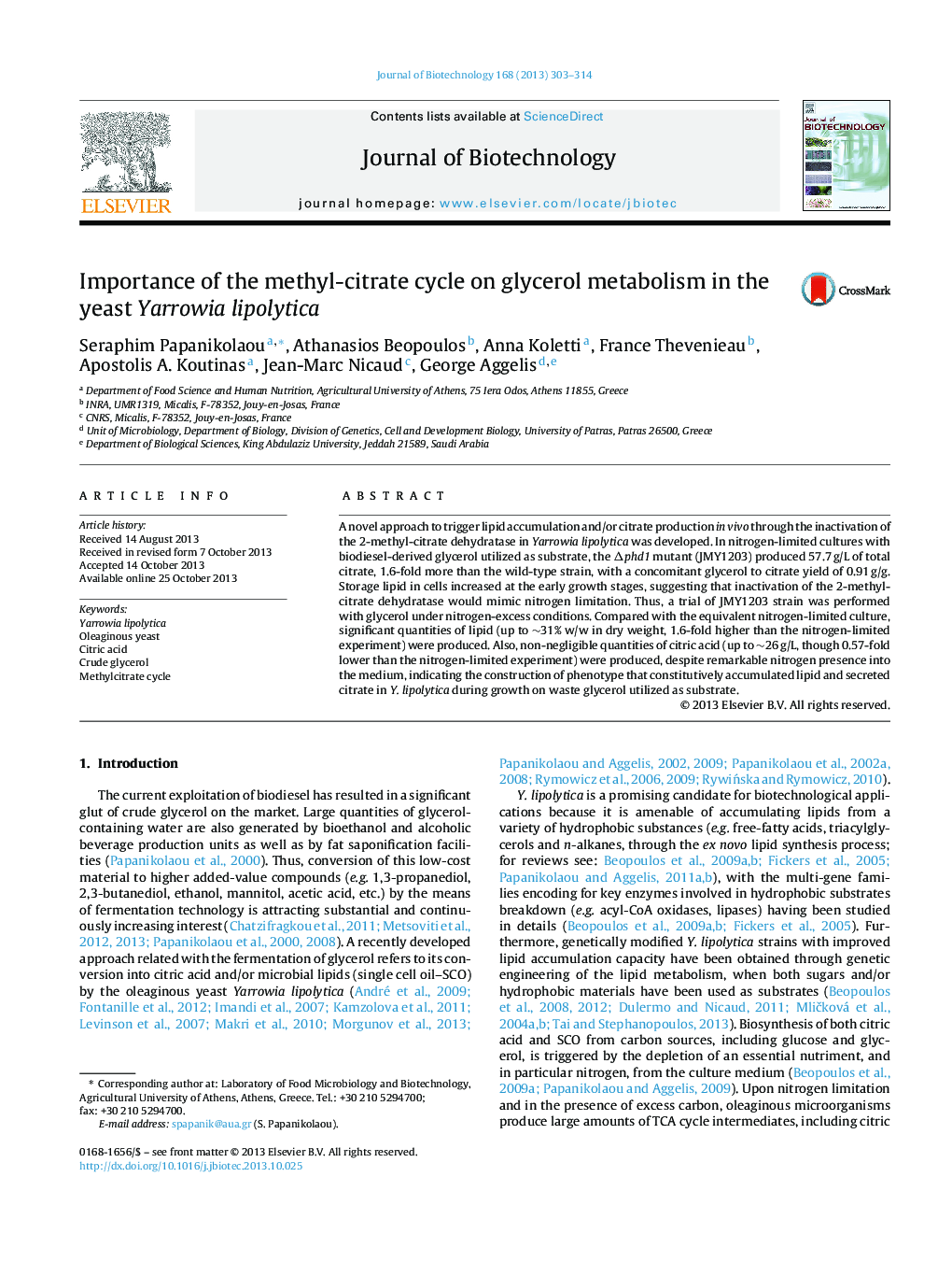 Importance of the methyl-citrate cycle on glycerol metabolism in the yeast Yarrowia lipolytica