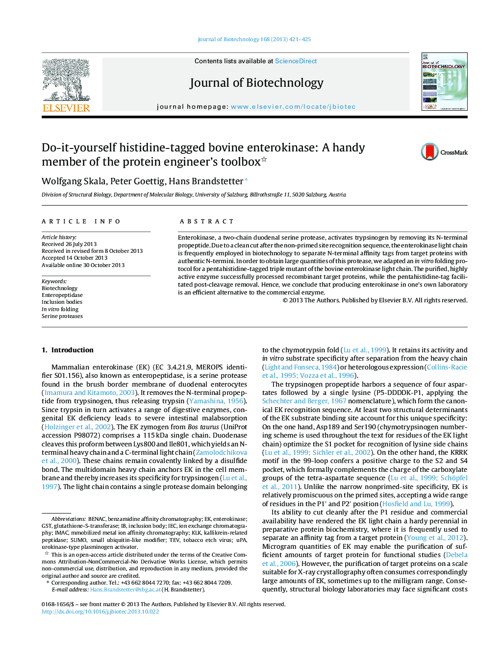 Do-it-yourself histidine-tagged bovine enterokinase: A handy member of the protein engineer's toolbox