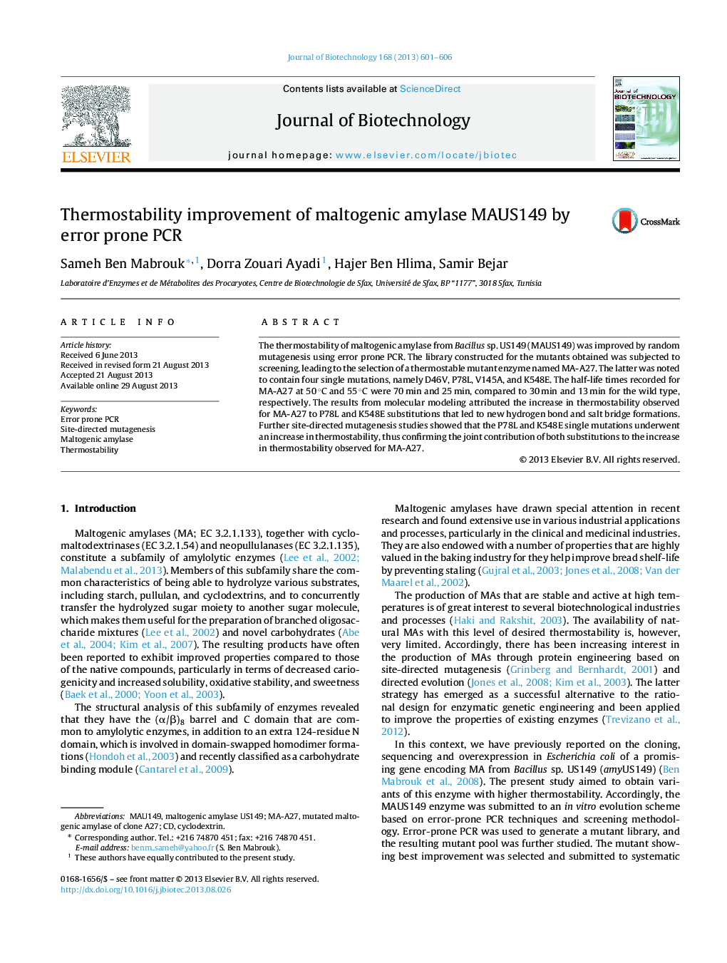 Thermostability improvement of maltogenic amylase MAUS149 by error prone PCR