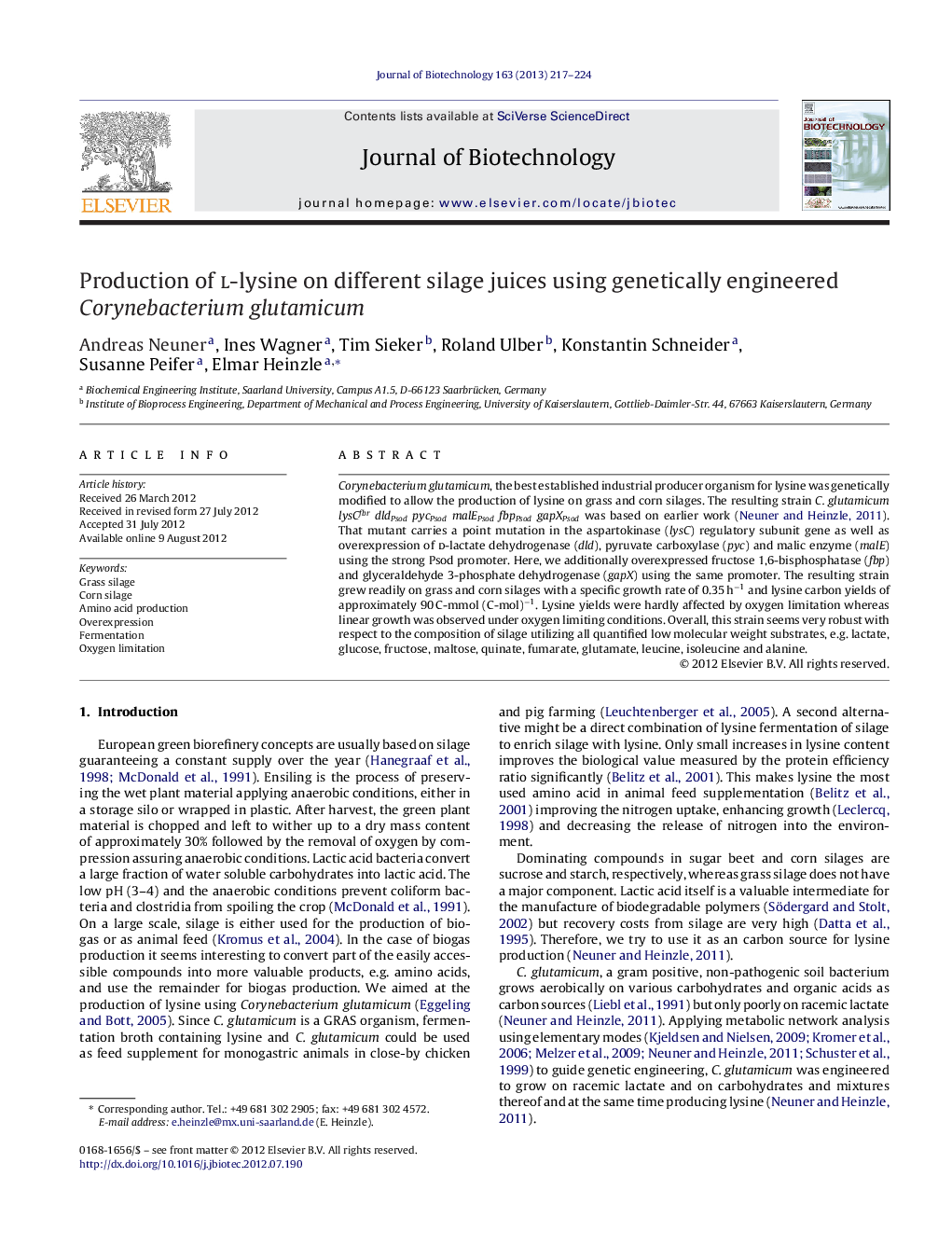 Production of l-lysine on different silage juices using genetically engineered Corynebacterium glutamicum