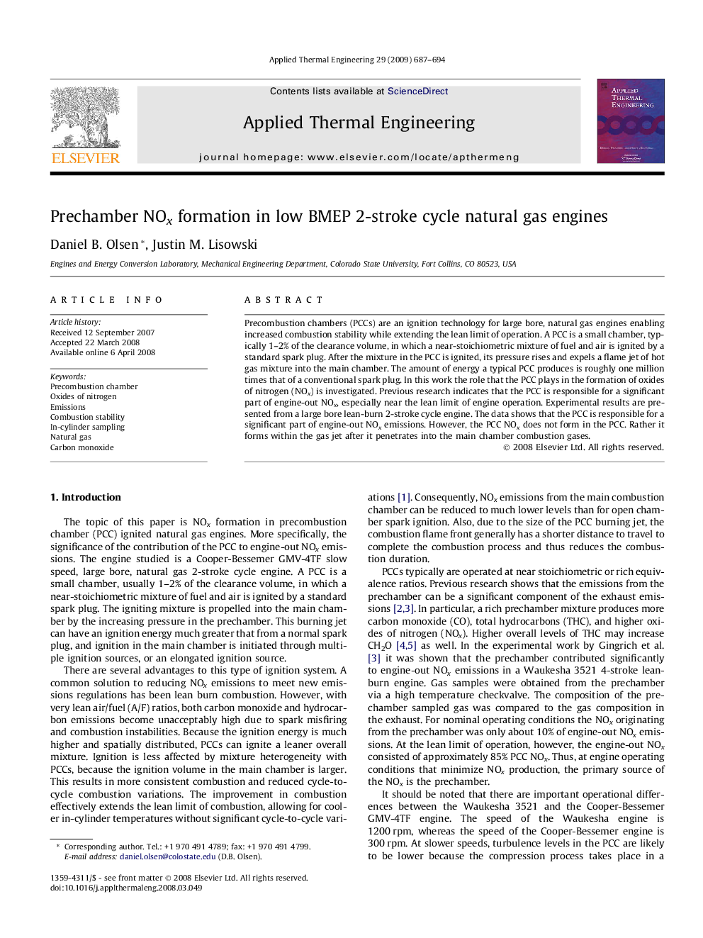 Prechamber NOx formation in low BMEP 2-stroke cycle natural gas engines