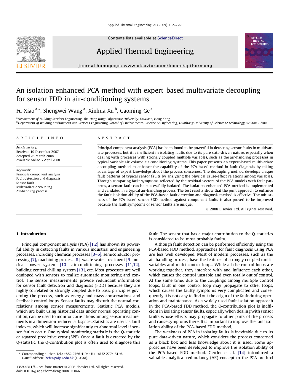 عکس صفحه اول مقاله: An isolation enhanced PCA method with expert-based multivariate decoupling for sensor FDD in air-conditioning systems An isolation enhanced PCA method with expert-based multivariate decoupling for sensor FDD in air-conditioning systems