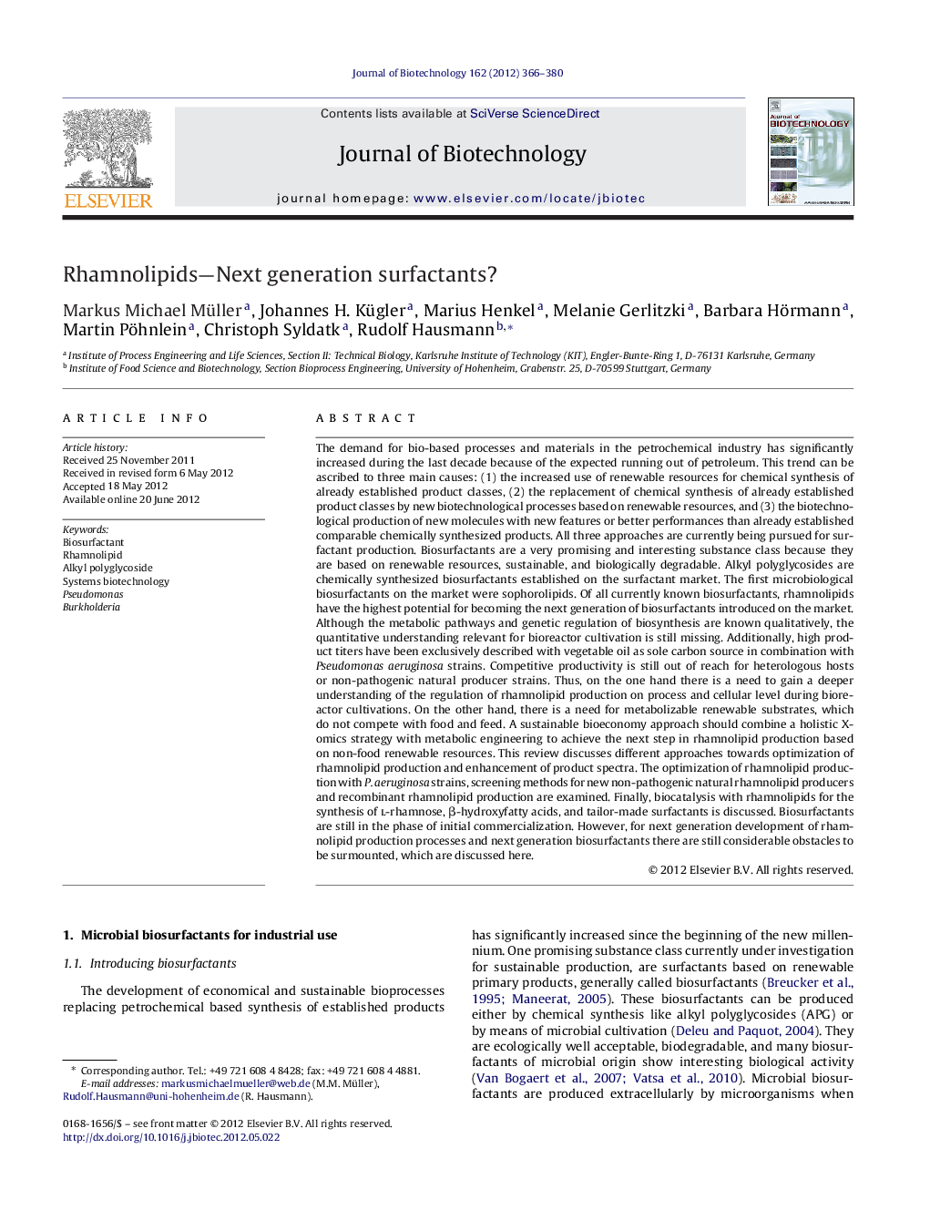 Rhamnolipids-Next generation surfactants?