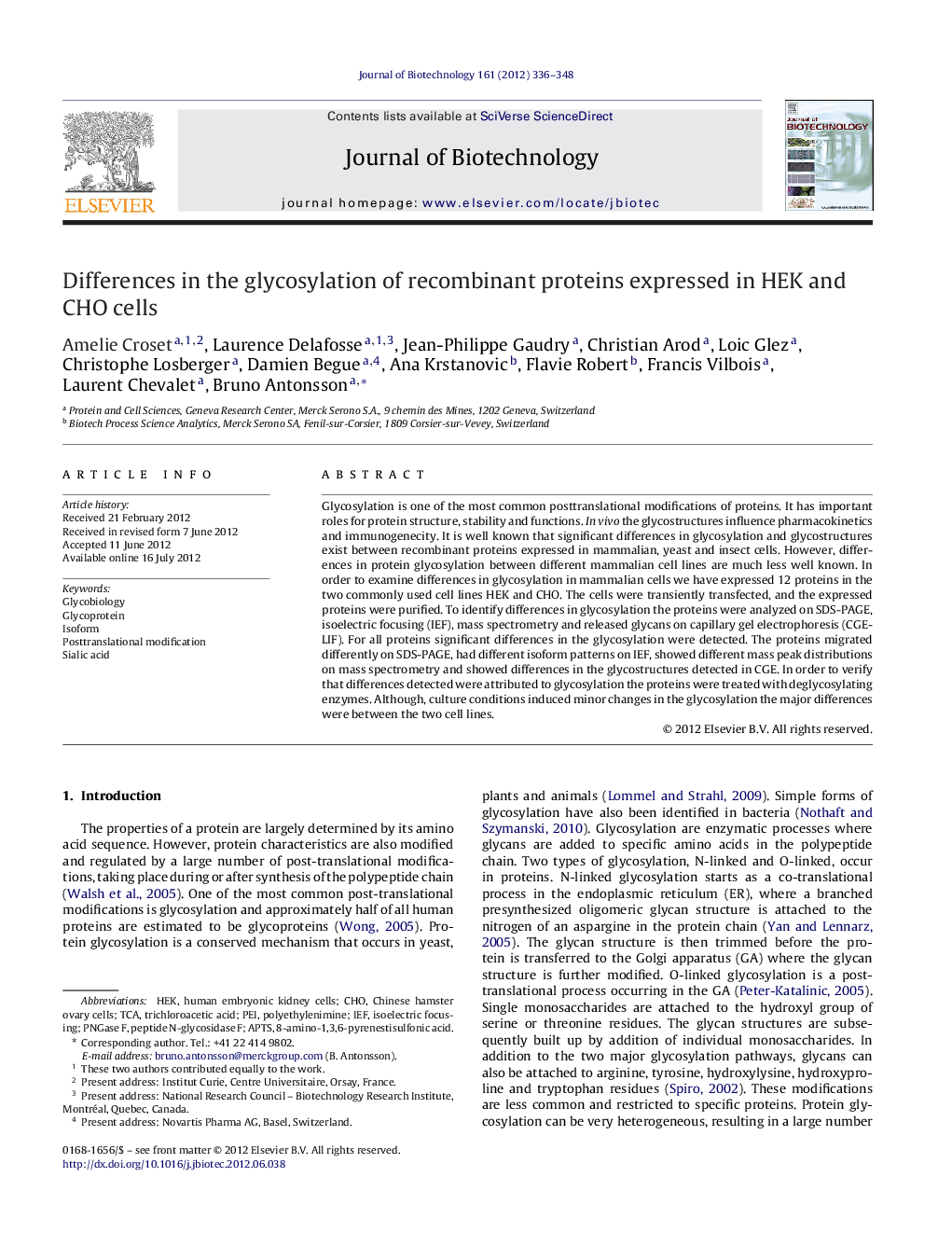 Differences in the glycosylation of recombinant proteins expressed in HEK and CHO cells