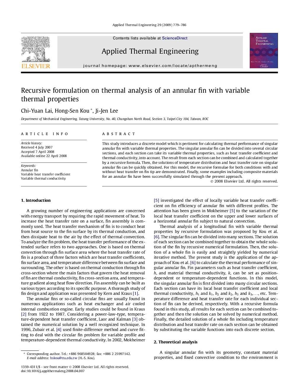 Recursive formulation on thermal analysis of an annular fin with variable thermal properties