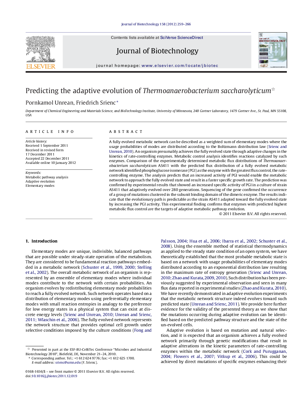 Predicting the adaptive evolution of Thermoanaerobacterium saccharolyticum