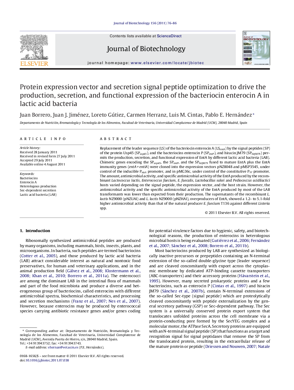 Protein expression vector and secretion signal peptide optimization to drive the production, secretion, and functional expression of the bacteriocin enterocin A in lactic acid bacteria