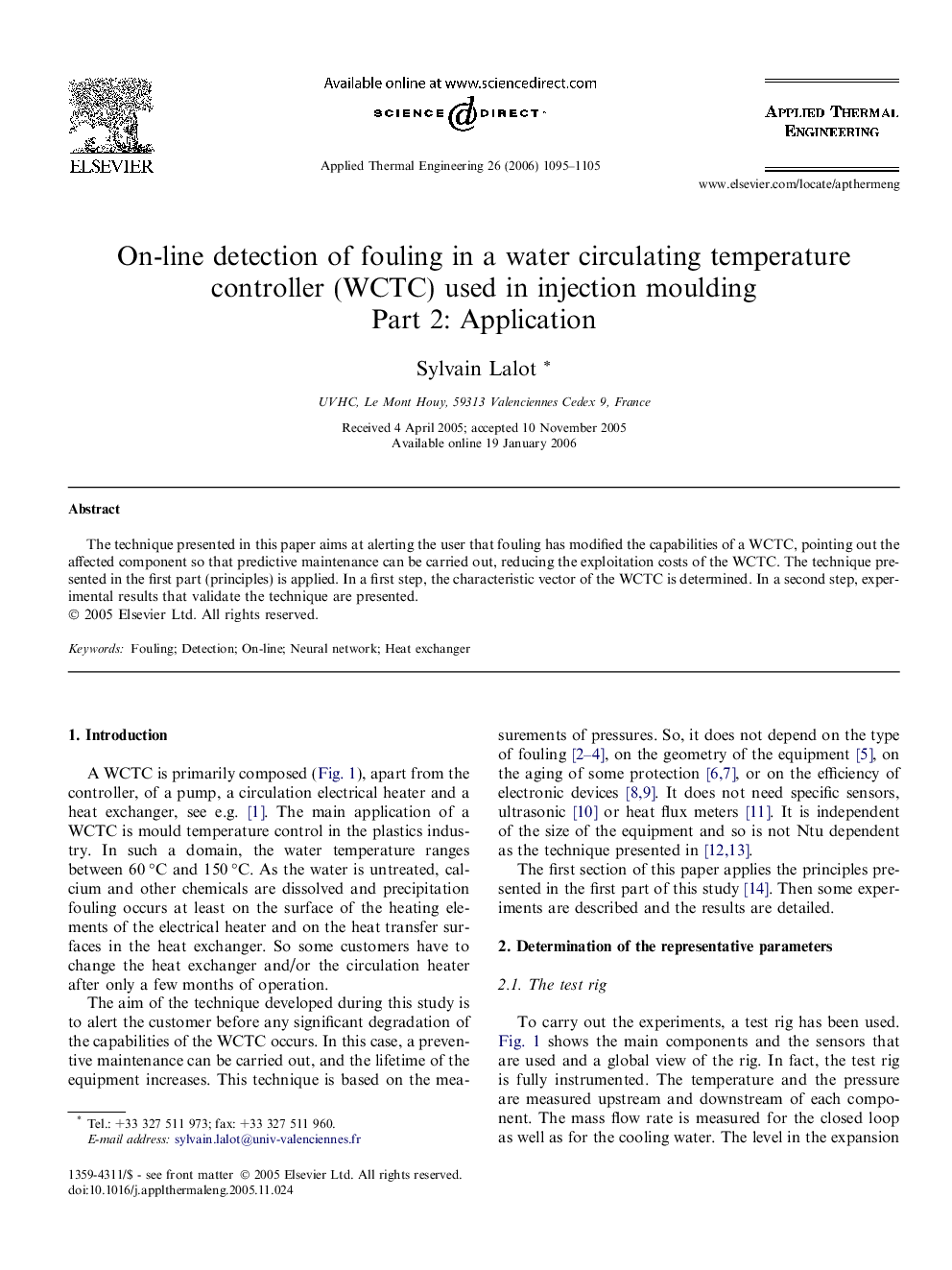 On-line detection of fouling in a water circulating temperature controller (WCTC) used in injection moulding: Part 2: Application