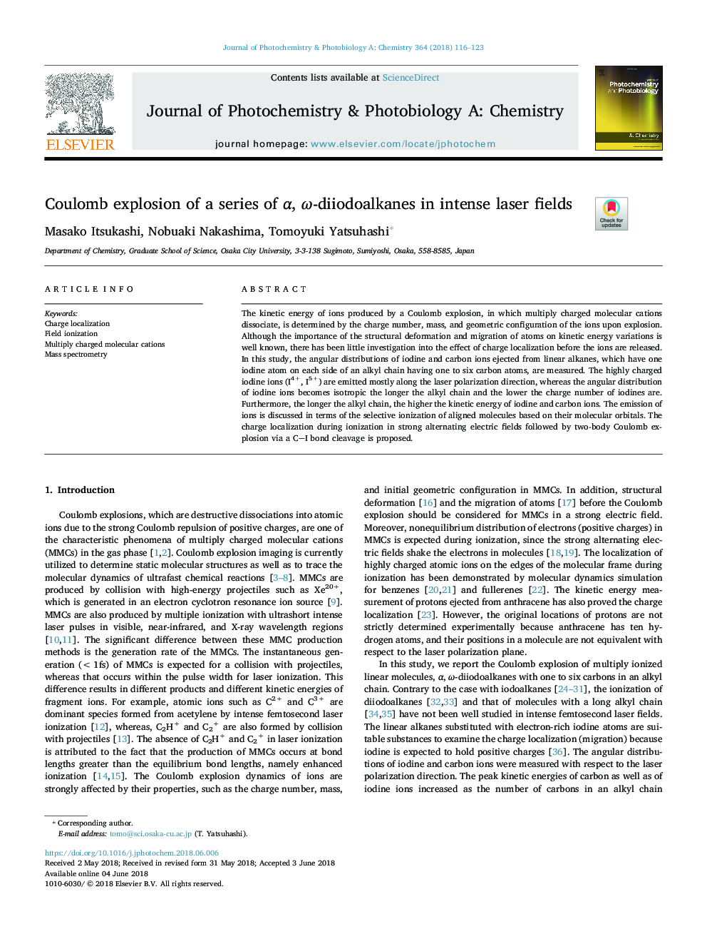 Coulomb explosion of a series of Î±, Ï-diiodoalkanes in intense laser fields