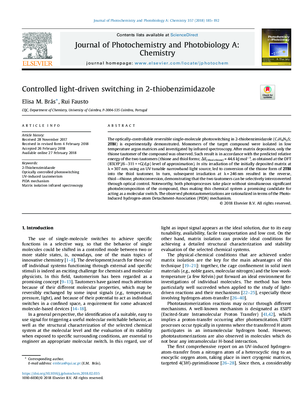 Controlled light-driven switching in 2-thiobenzimidazole