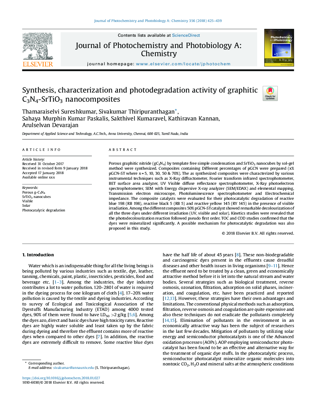 Synthesis, characterization and photodegradation activity of graphitic C3N4-SrTiO3 nanocomposites