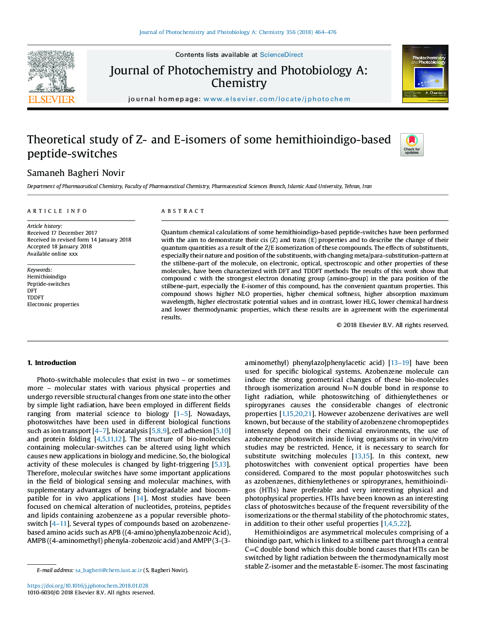 Theoretical study of Z- and E-isomers of some hemithioindigo-based peptide-switches