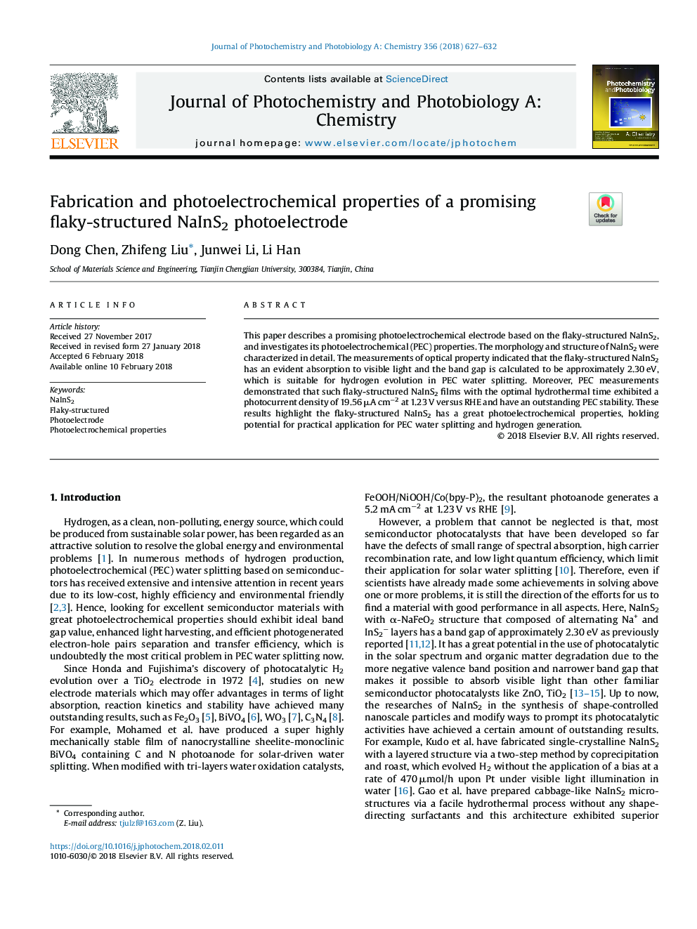 Fabrication and photoelectrochemical properties of a promising flaky-structured NaInS2 photoelectrode