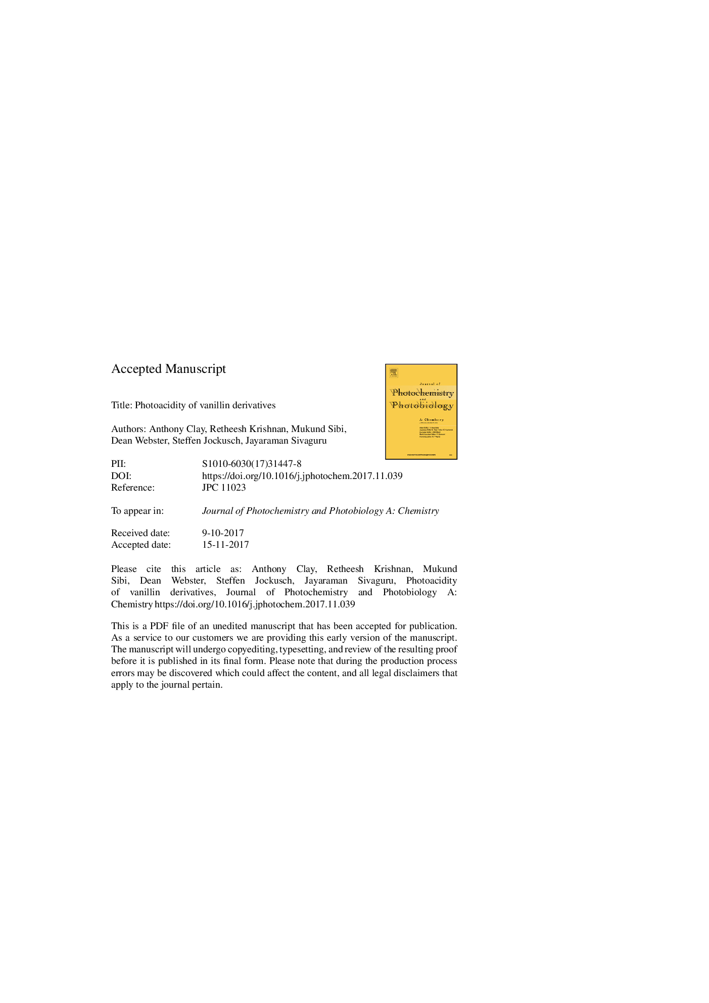 Photoacidity of vanillin derivatives