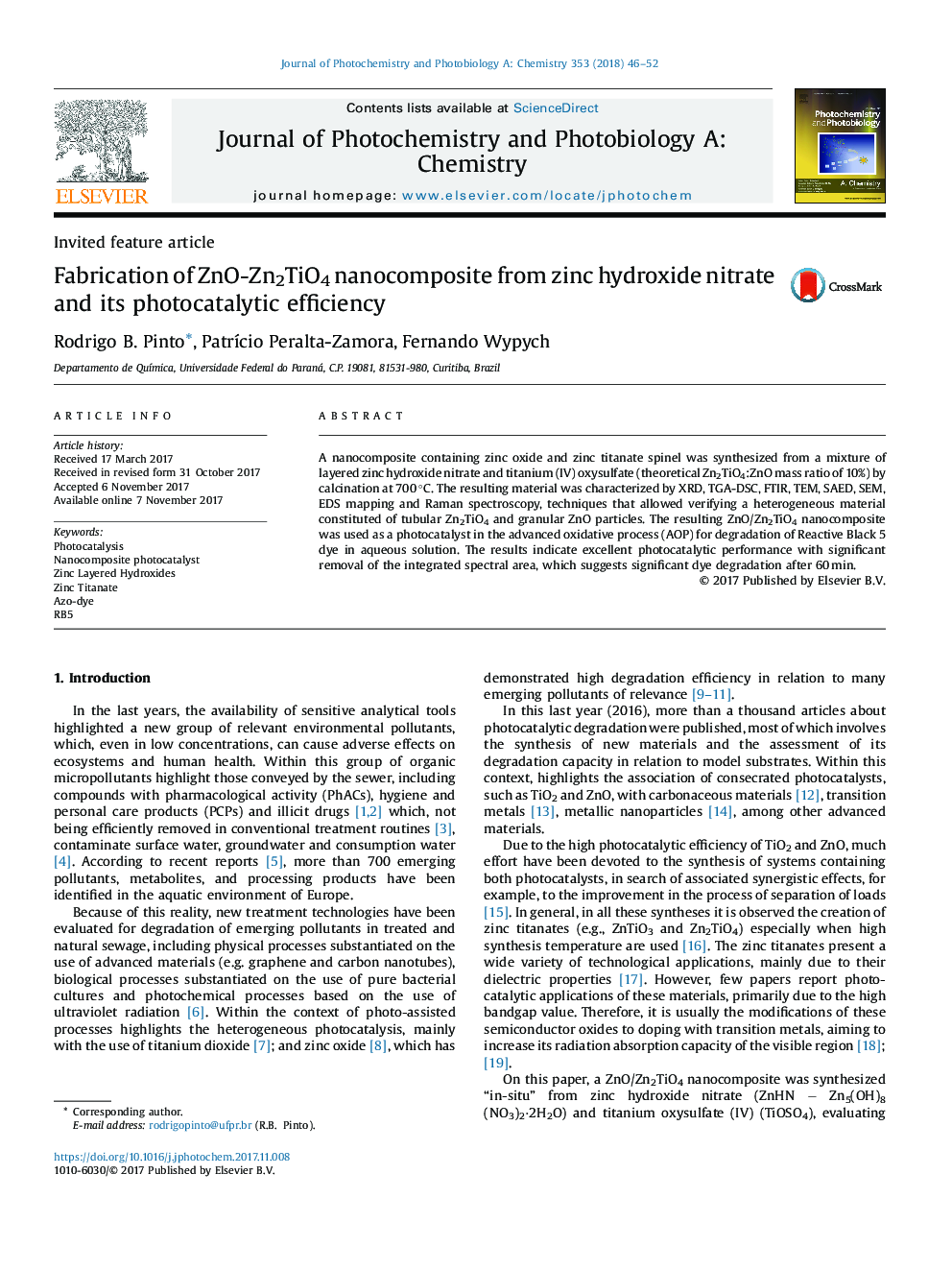 Fabrication of ZnO-Zn2TiO4 nanocomposite from zinc hydroxide nitrate and its photocatalytic efficiency