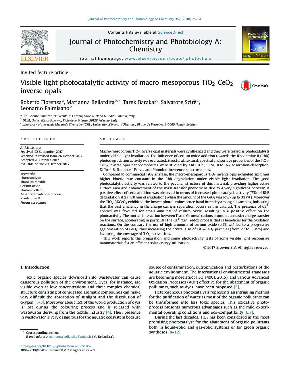 Visible light photocatalytic activity of macro-mesoporous TiO2-CeO2 inverse opals