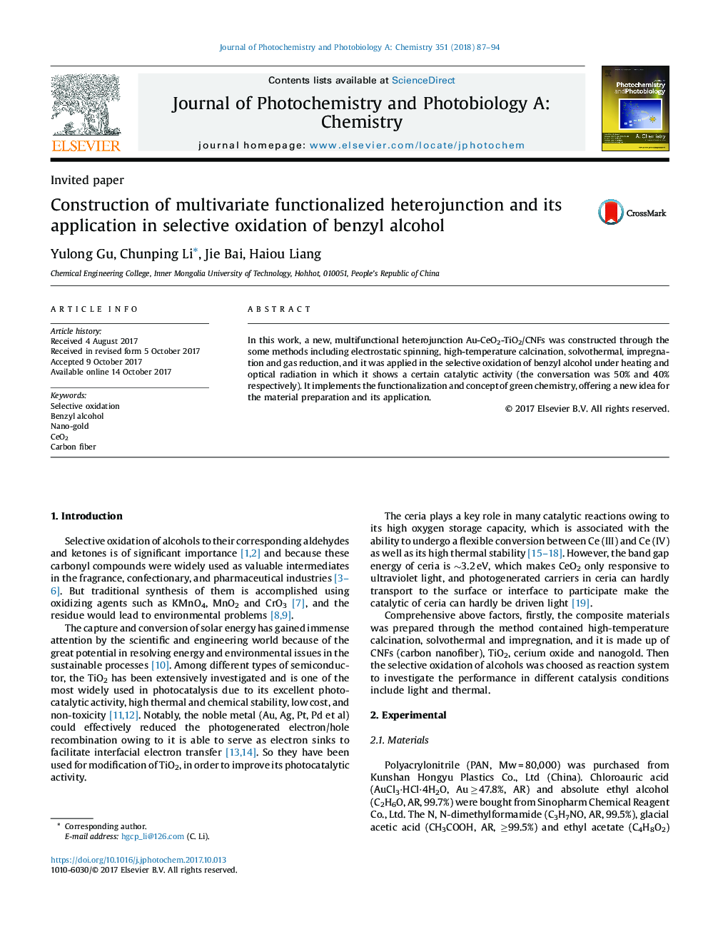 Construction of multivariate functionalized heterojunction and its application in selective oxidation of benzyl alcohol