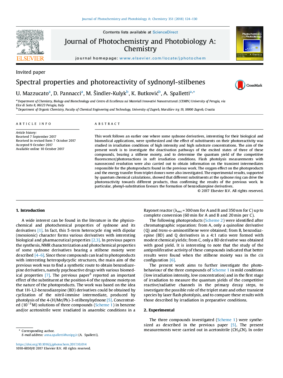 Spectral properties and photoreactivity of sydnonyl-stilbenes