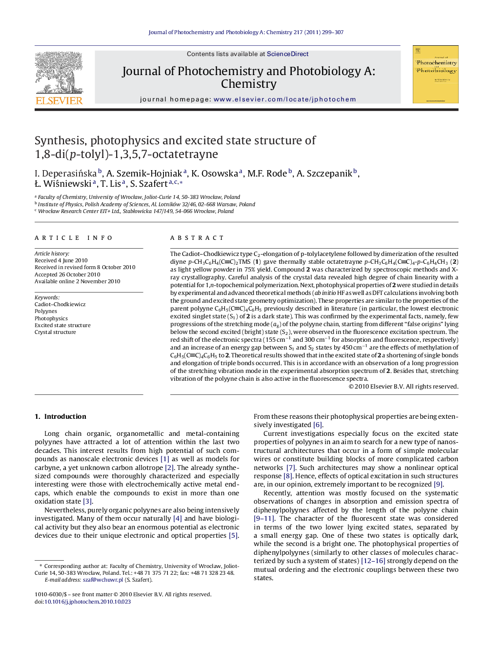 Synthesis, photophysics and excited state structure of 1,8-di(p-tolyl)-1,3,5,7-octatetrayne