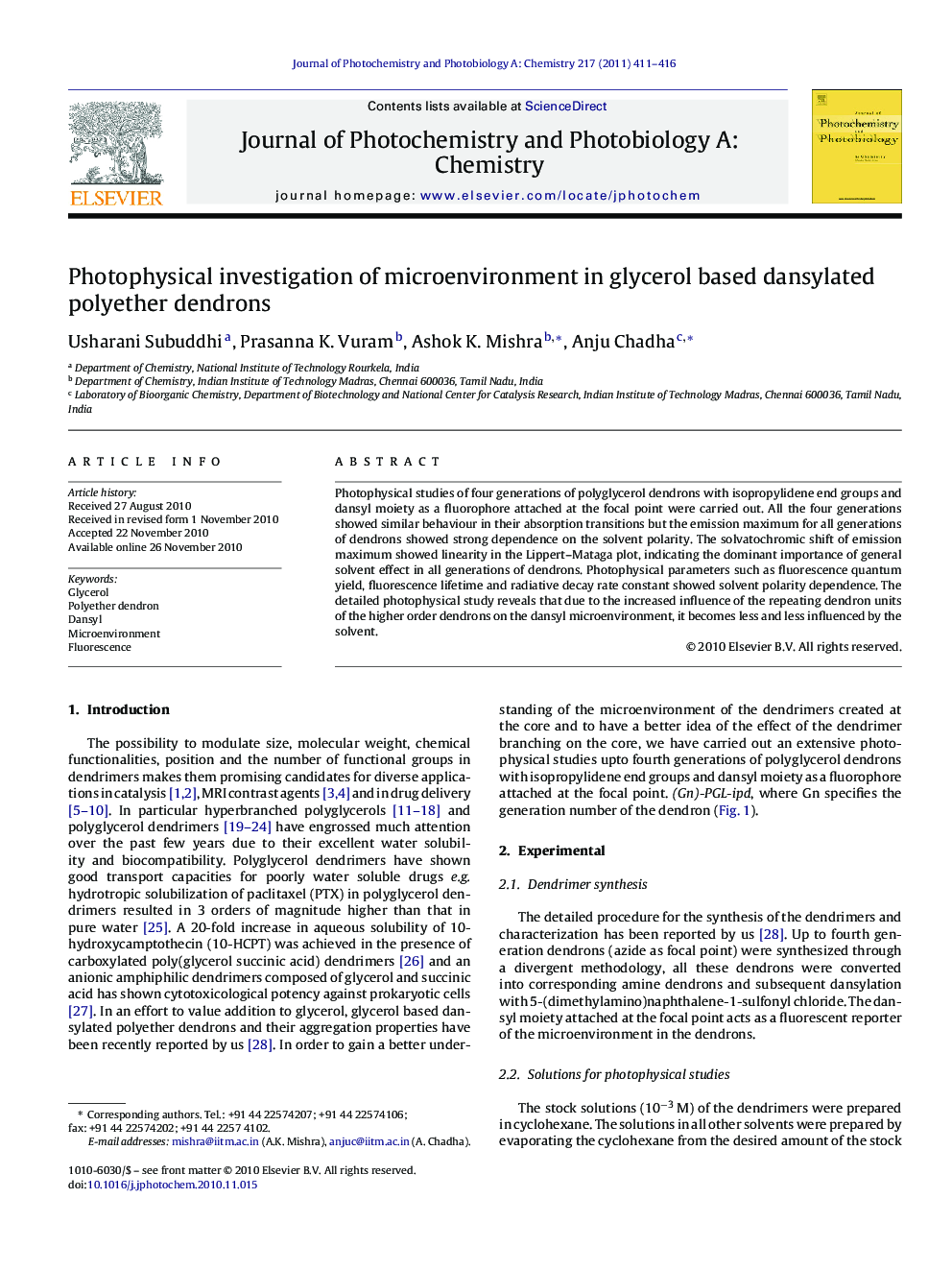 Photophysical investigation of microenvironment in glycerol based dansylated polyether dendrons