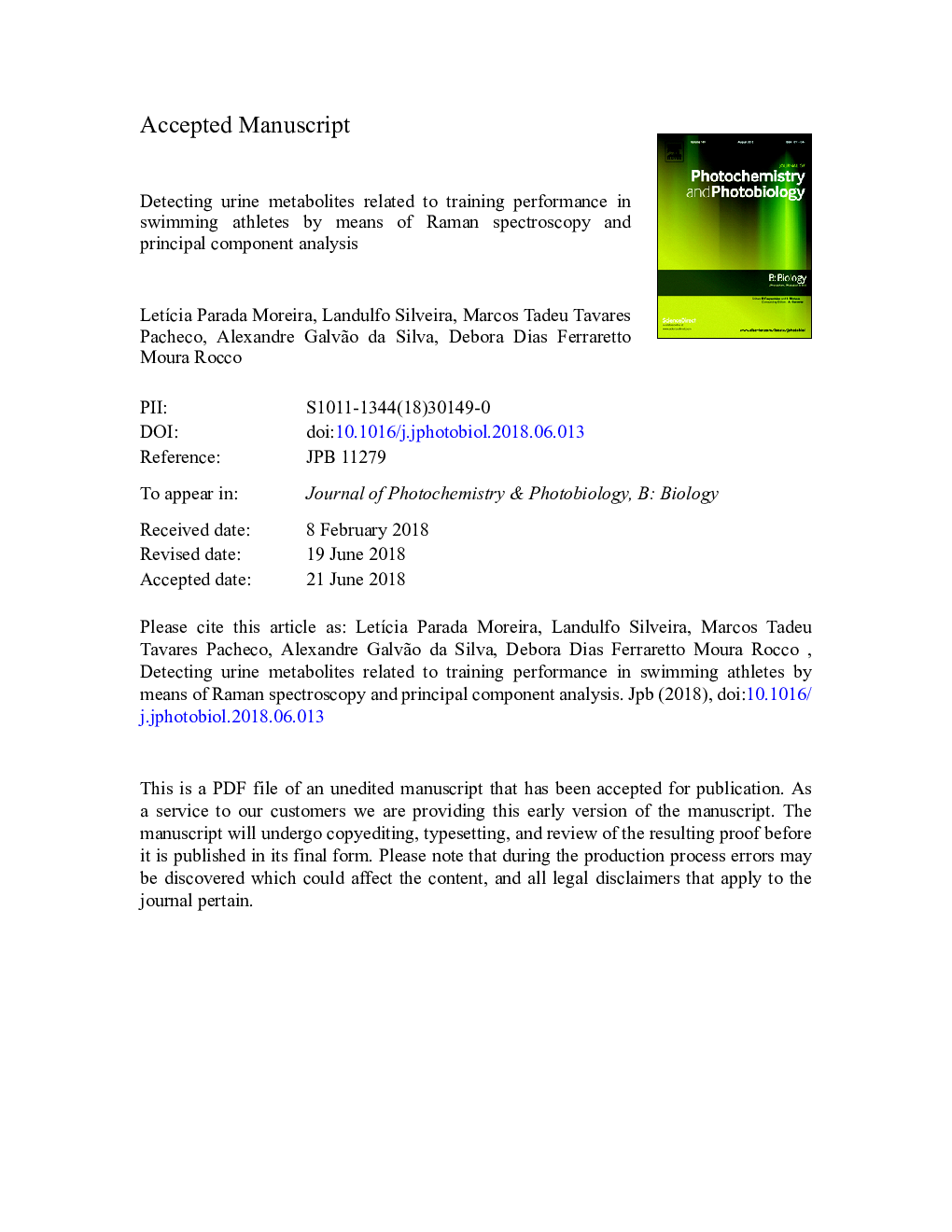 Detecting urine metabolites related to training performance in swimming athletes by means of Raman spectroscopy and principal component analysis