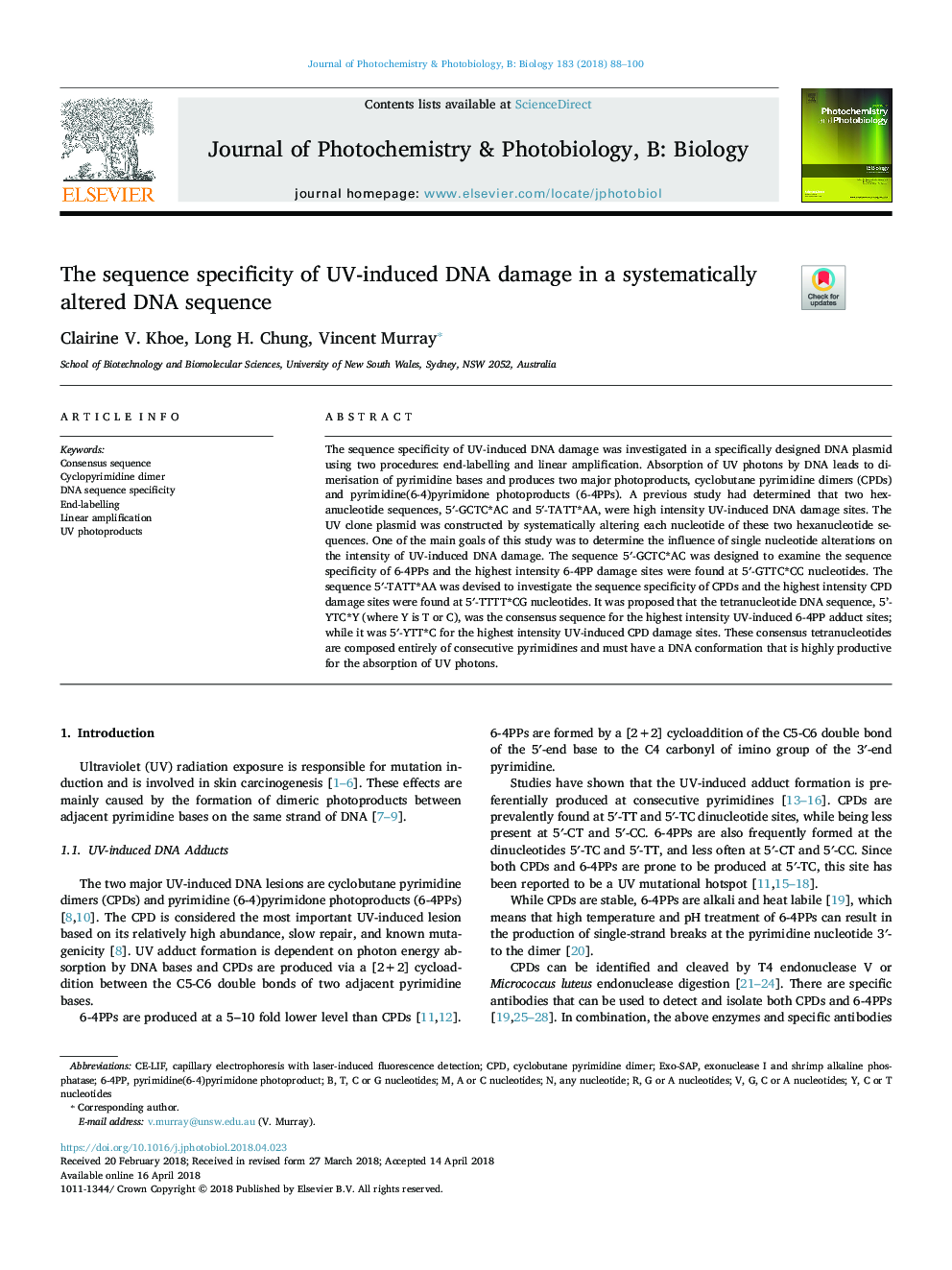 The sequence specificity of UV-induced DNA damage in a systematically altered DNA sequence