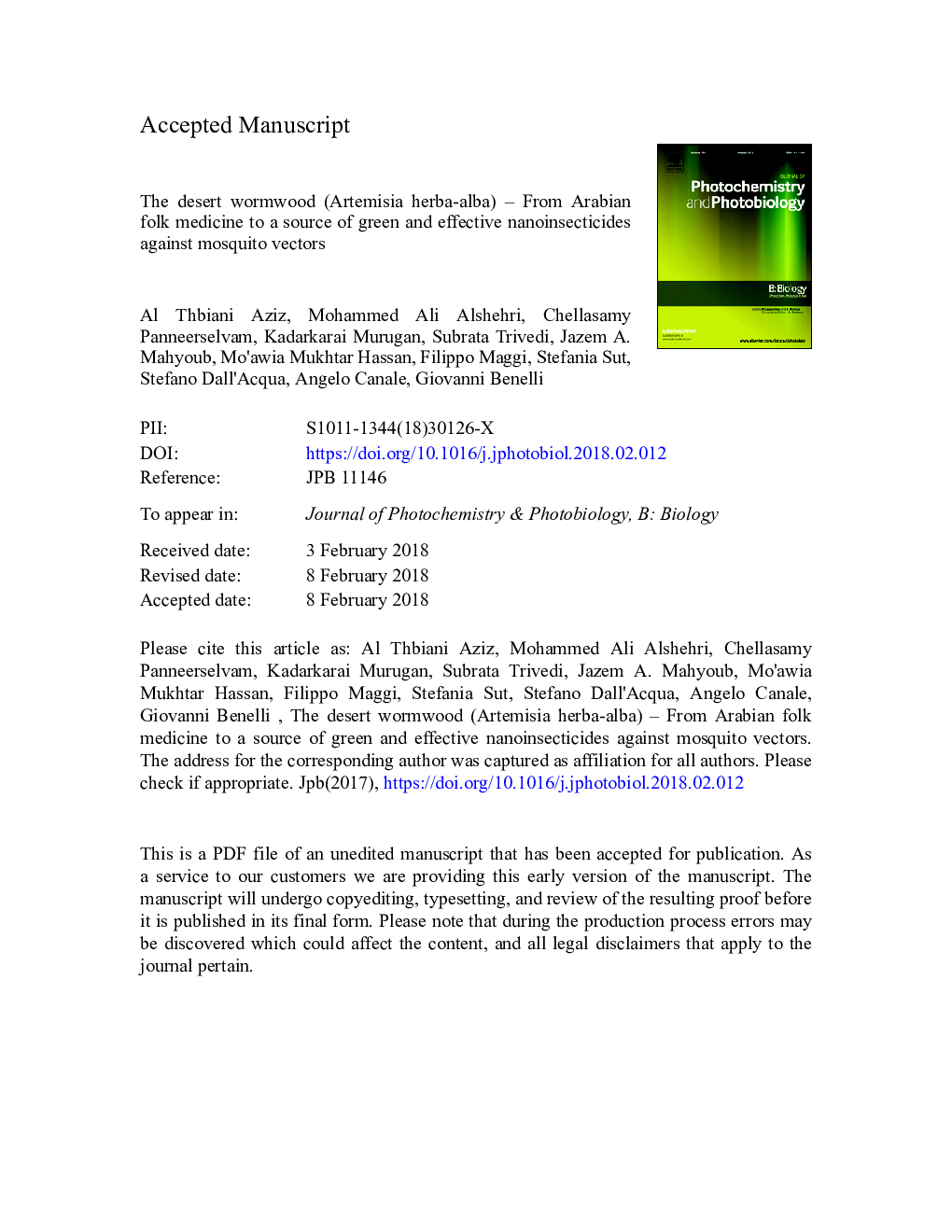 The desert wormwood (Artemisia herba-alba) - From Arabian folk medicine to a source of green and effective nanoinsecticides against mosquito vectors