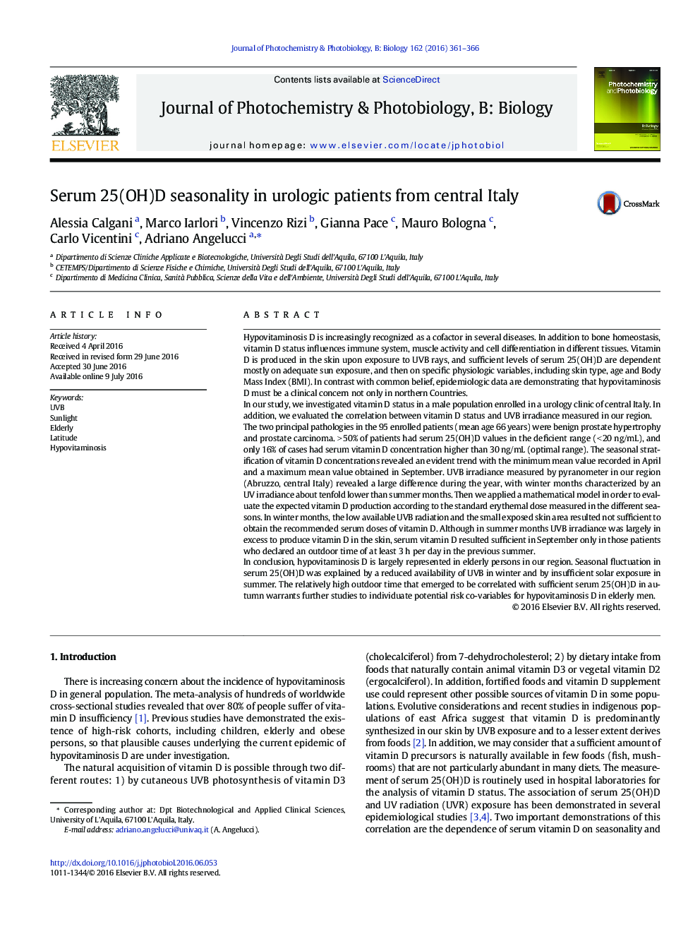 Serum 25(OH)D seasonality in urologic patients from central Italy
