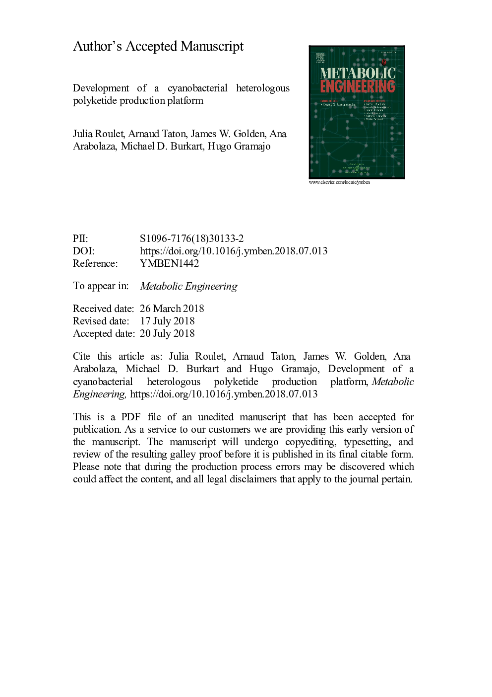 Development of a cyanobacterial heterologous polyketide production platform