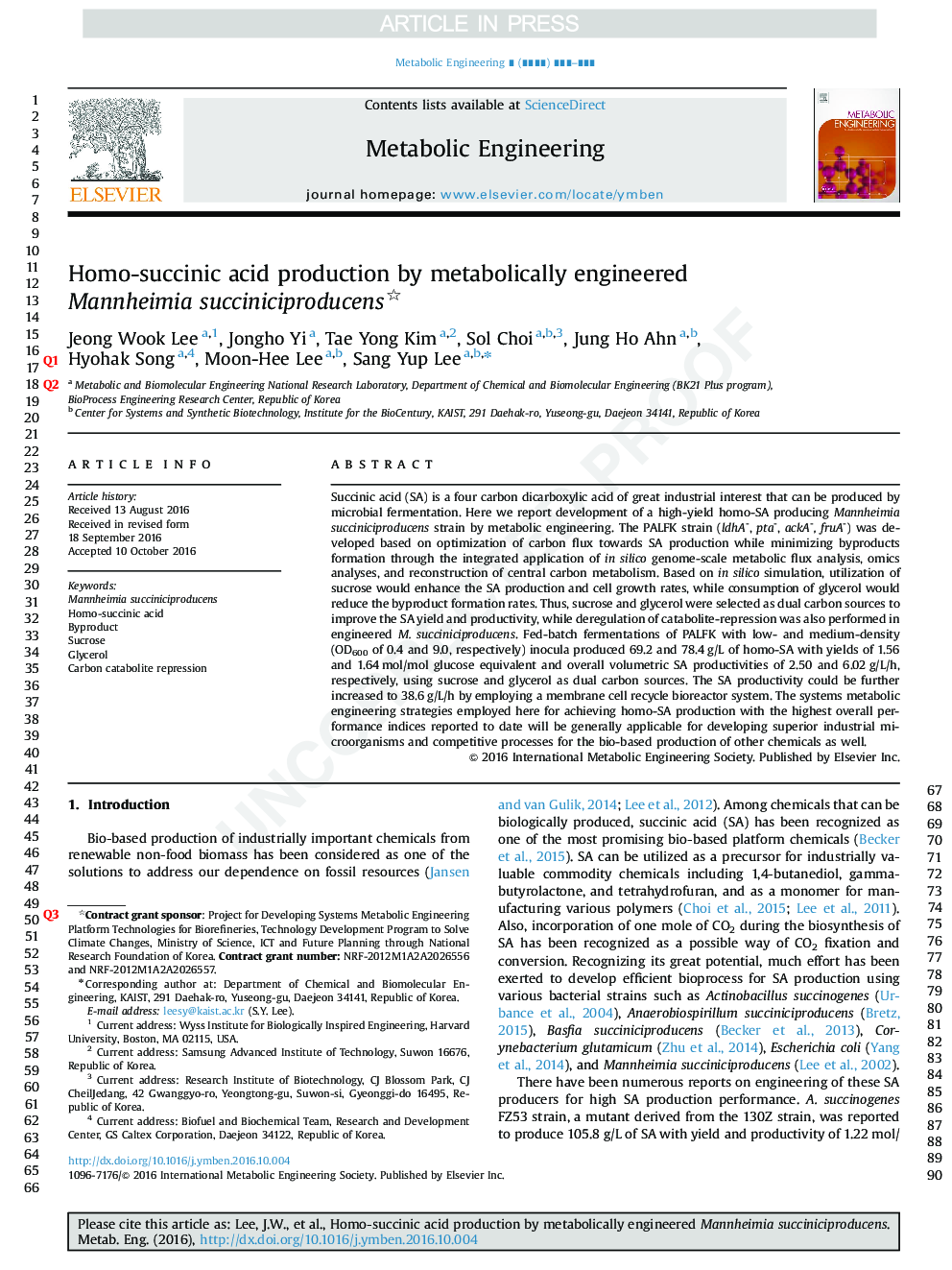 Homo-succinic acid production by metabolically engineered Mannheimia succiniciproducens