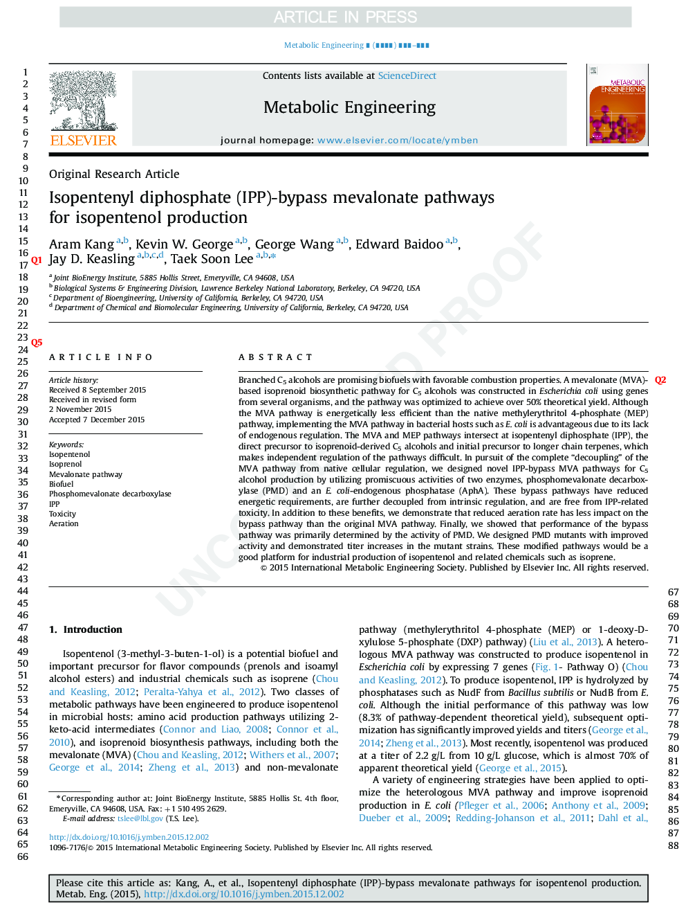 Isopentenyl diphosphate (IPP)-bypass mevalonate pathways for isopentenol production