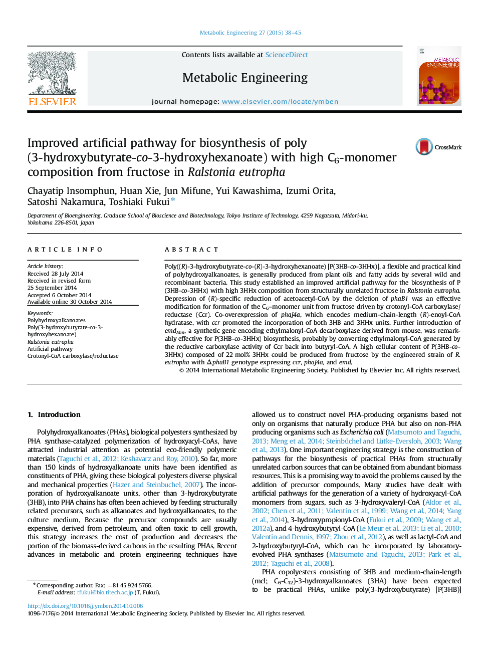 Improved artificial pathway for biosynthesis of poly(3-hydroxybutyrate-co-3-hydroxyhexanoate) with high C6-monomer composition from fructose in Ralstonia eutropha