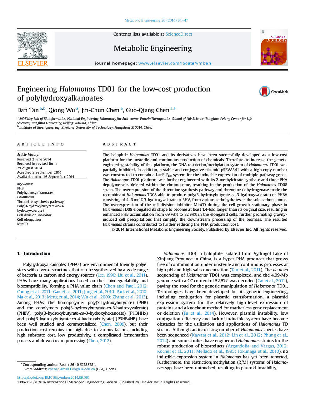 Engineering Halomonas TD01 for the low-cost production of polyhydroxyalkanoates