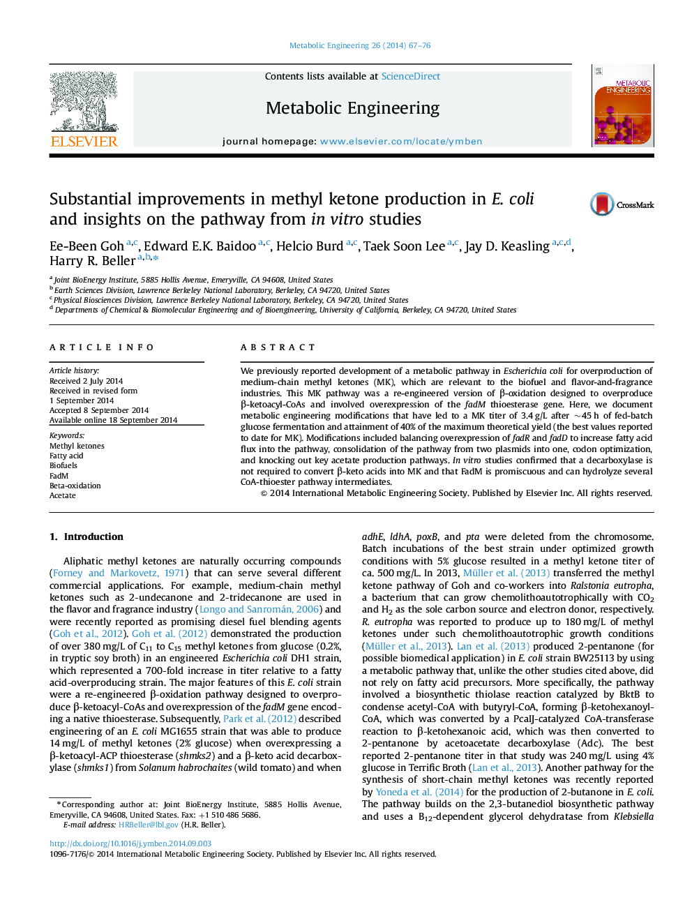 Substantial improvements in methyl ketone production in E. coli and insights on the pathway from in vitro studies