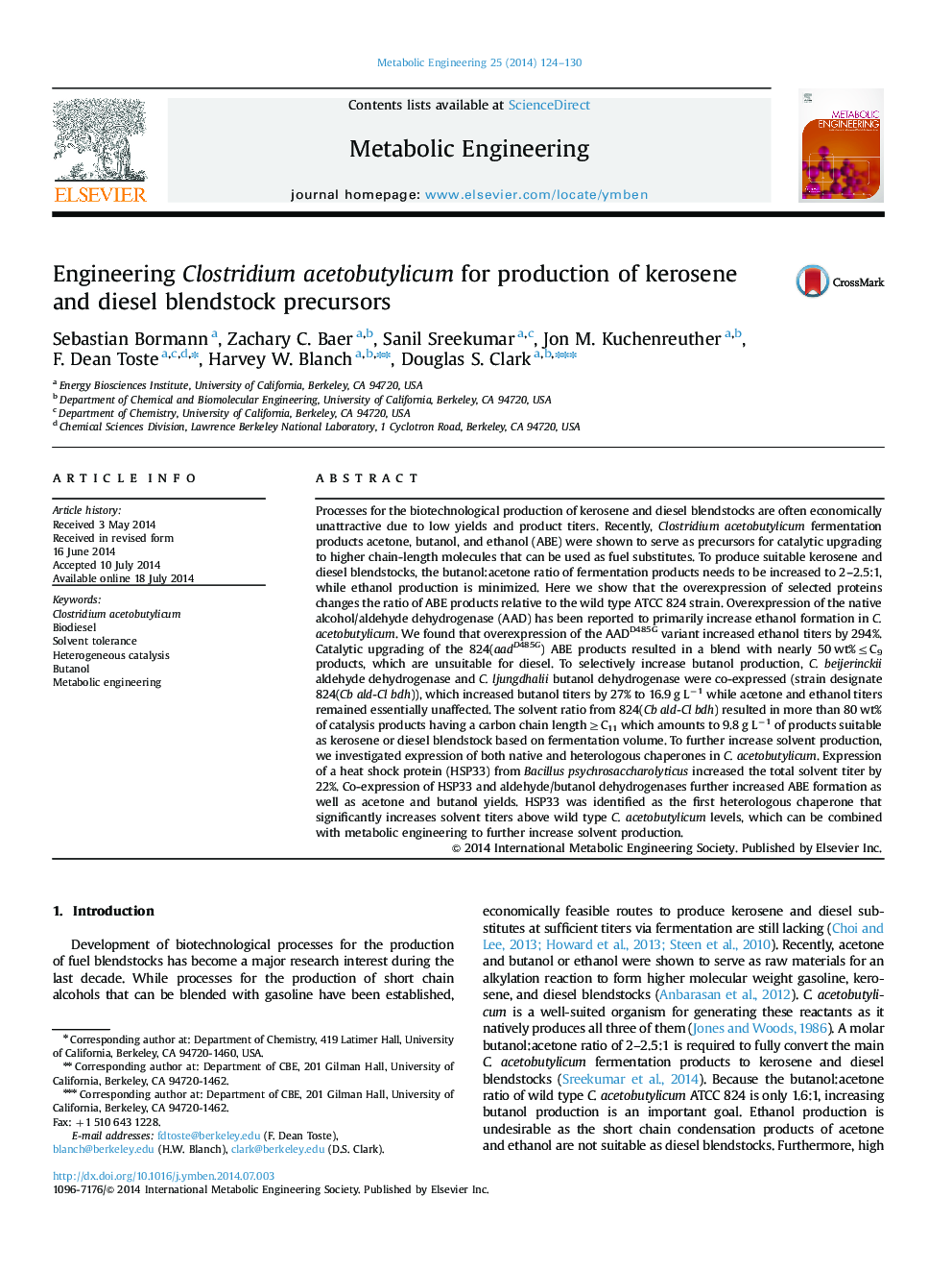 Engineering Clostridium acetobutylicum for production of kerosene and diesel blendstock precursors