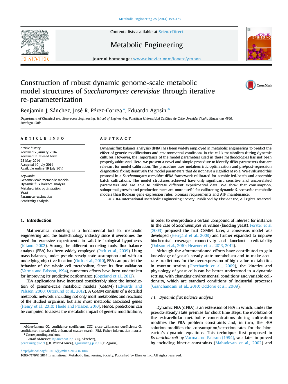 عکس صفحه اول مقاله: Construction of robust dynamic genome-scale metabolic model structures of Saccharomyces cerevisiae through iterative re-parameterization Construction of robust dynamic genome-scale metabolic model structures of Saccharomyces cerevisiae through iterative re-parameterization