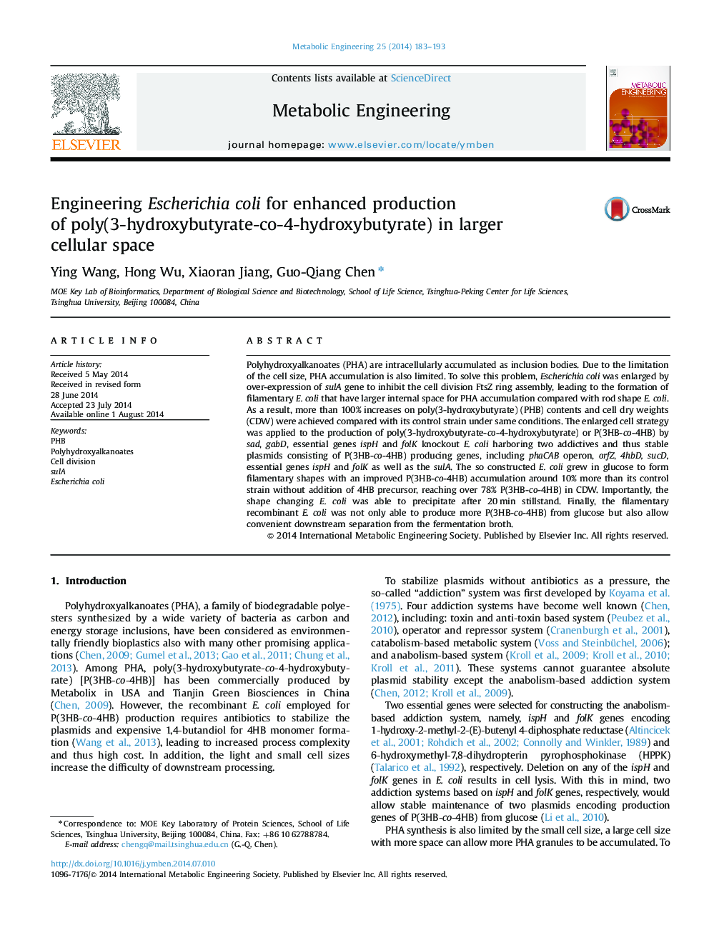 Engineering Escherichia coli for enhanced production of poly(3-hydroxybutyrate-co-4-hydroxybutyrate) in larger cellular space