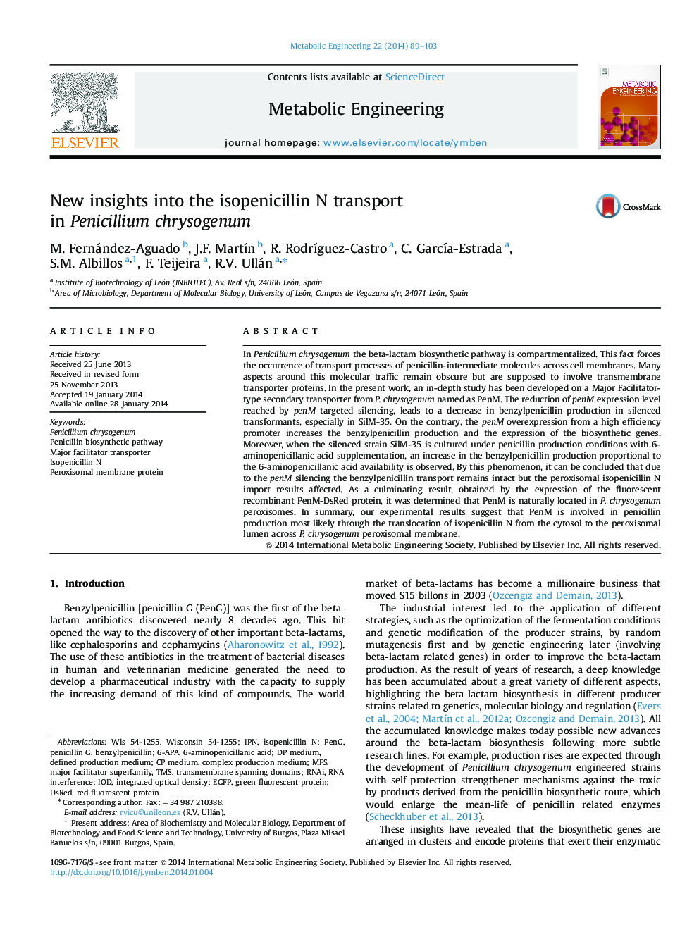 New insights into the isopenicillin N transport in Penicillium chrysogenum