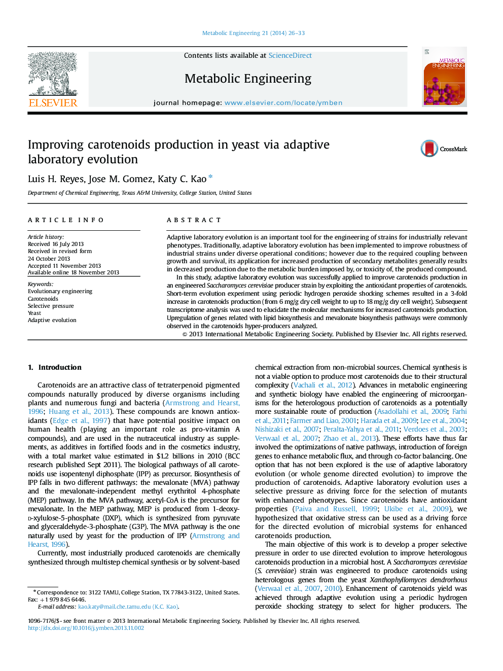 Improving carotenoids production in yeast via adaptive laboratory evolution