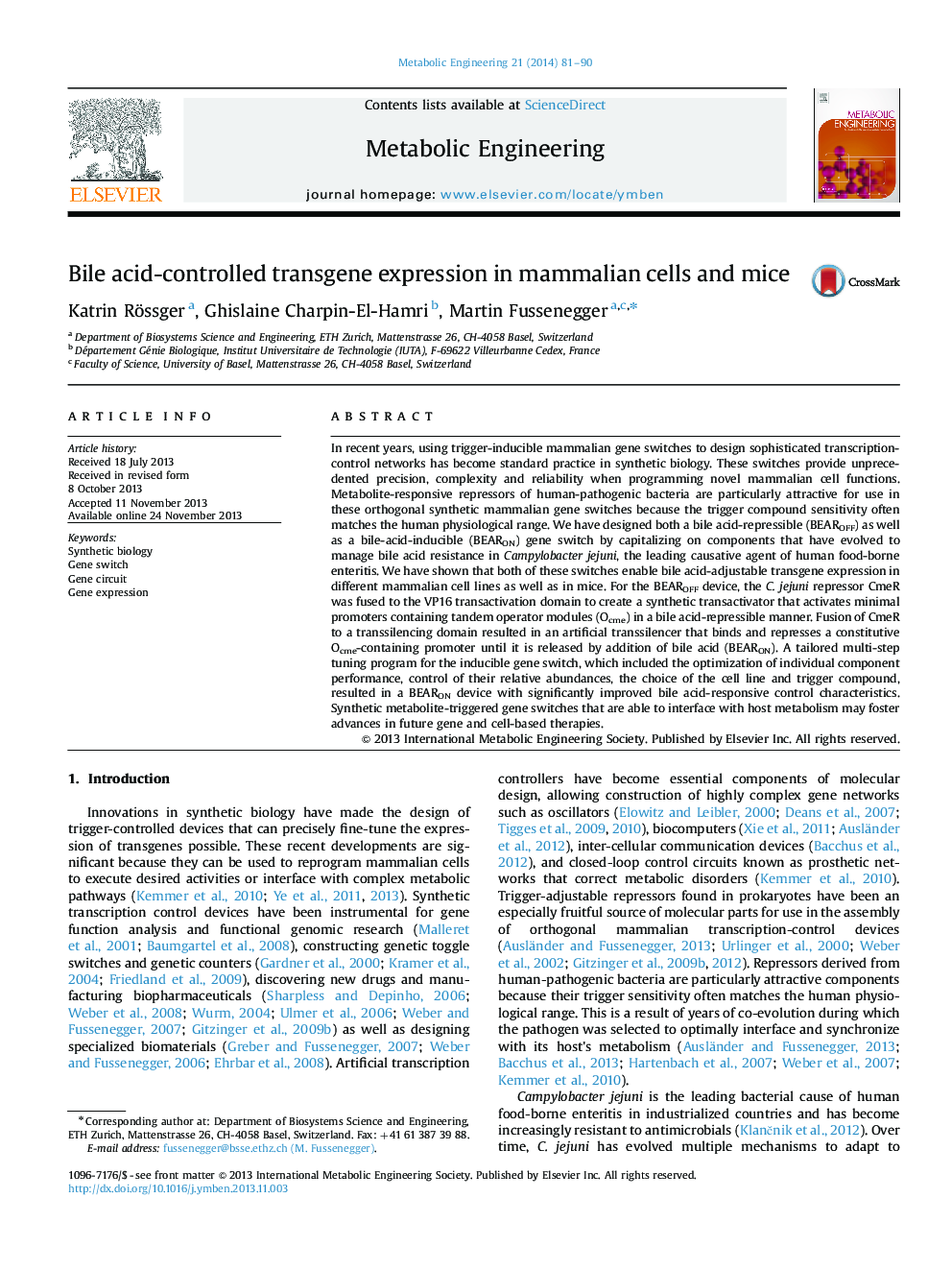 Bile acid-controlled transgene expression in mammalian cells and mice