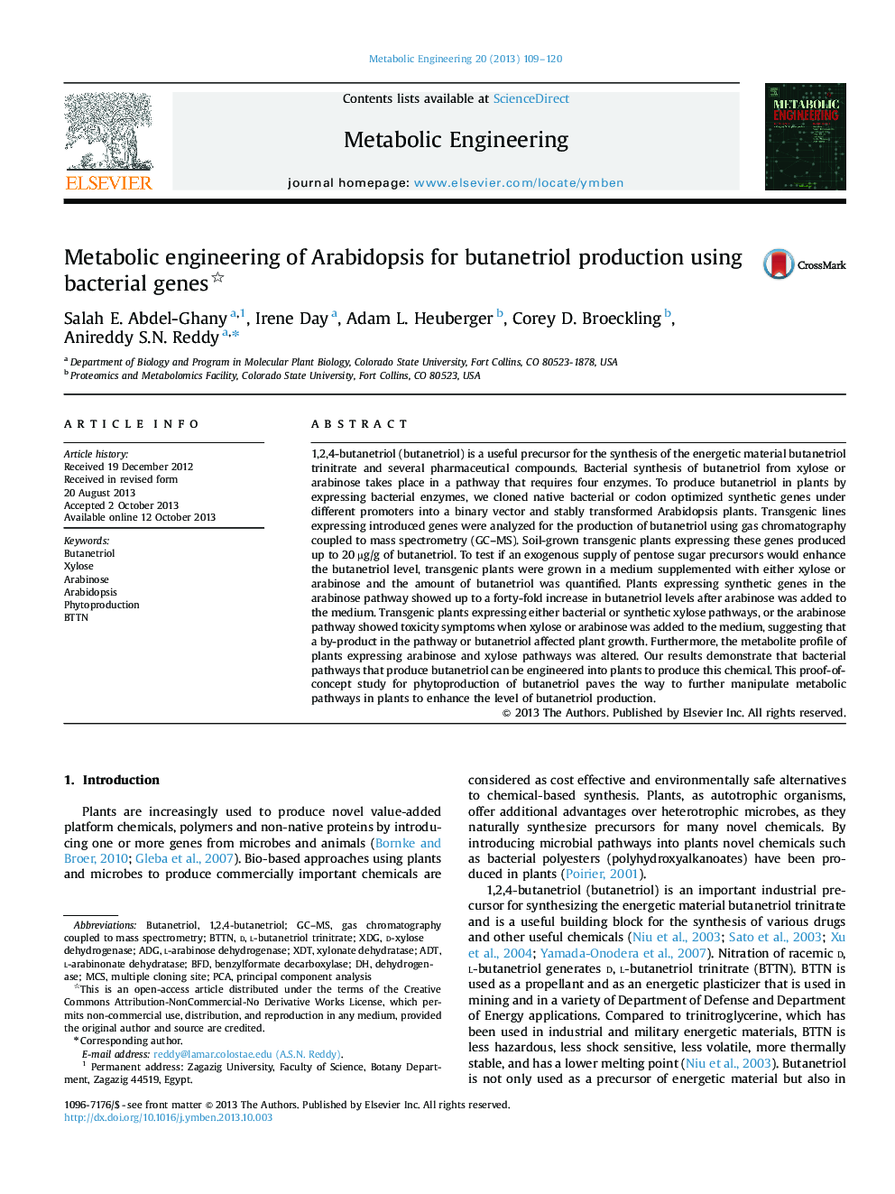 Metabolic engineering of Arabidopsis for butanetriol production using bacterial genes