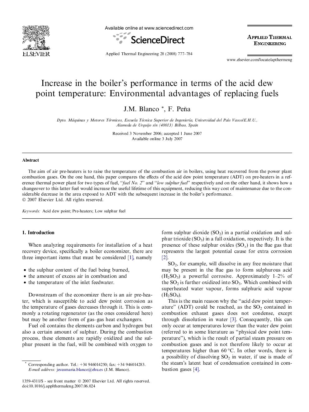 Increase in the boiler’s performance in terms of the acid dew point temperature: Environmental advantages of replacing fuels