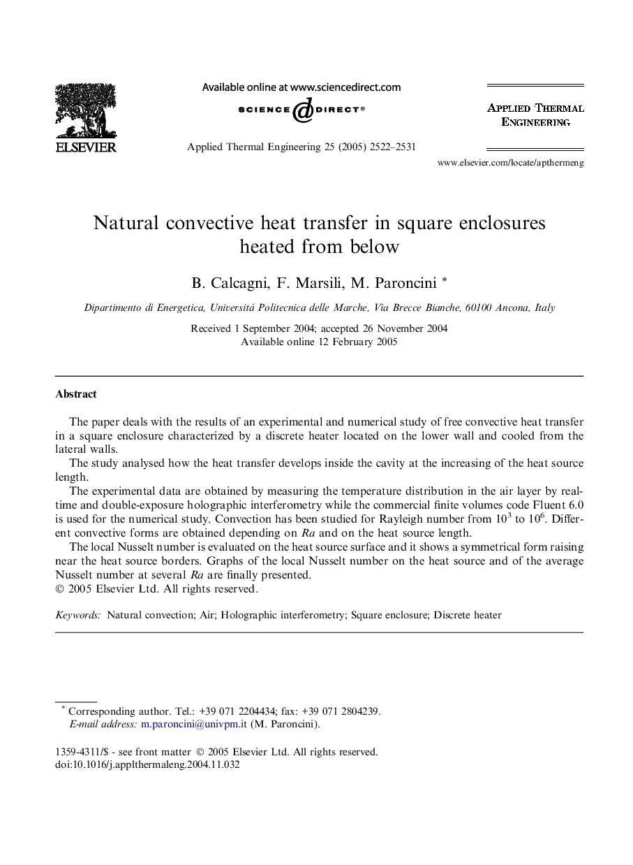 Natural convective heat transfer in square enclosures heated from below