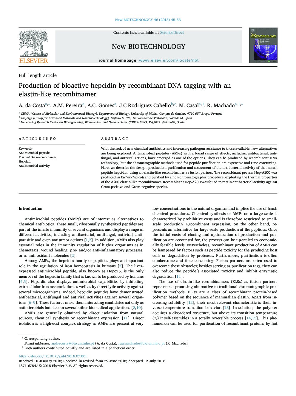 Production of bioactive hepcidin by recombinant DNA tagging with an elastin-like recombinamer