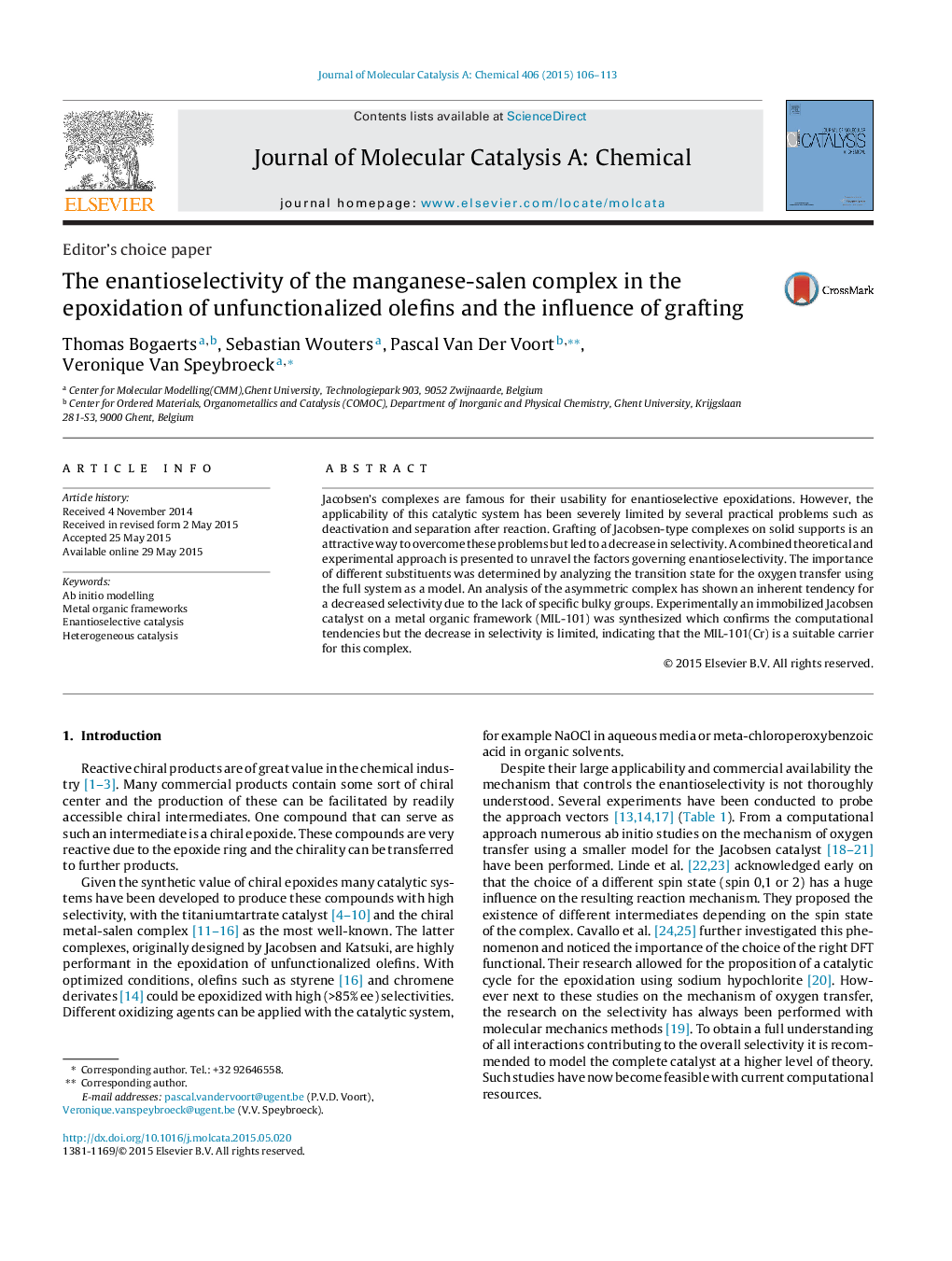 The enantioselectivity of the manganese-salen complex in the epoxidation of unfunctionalized olefins and the influence of grafting